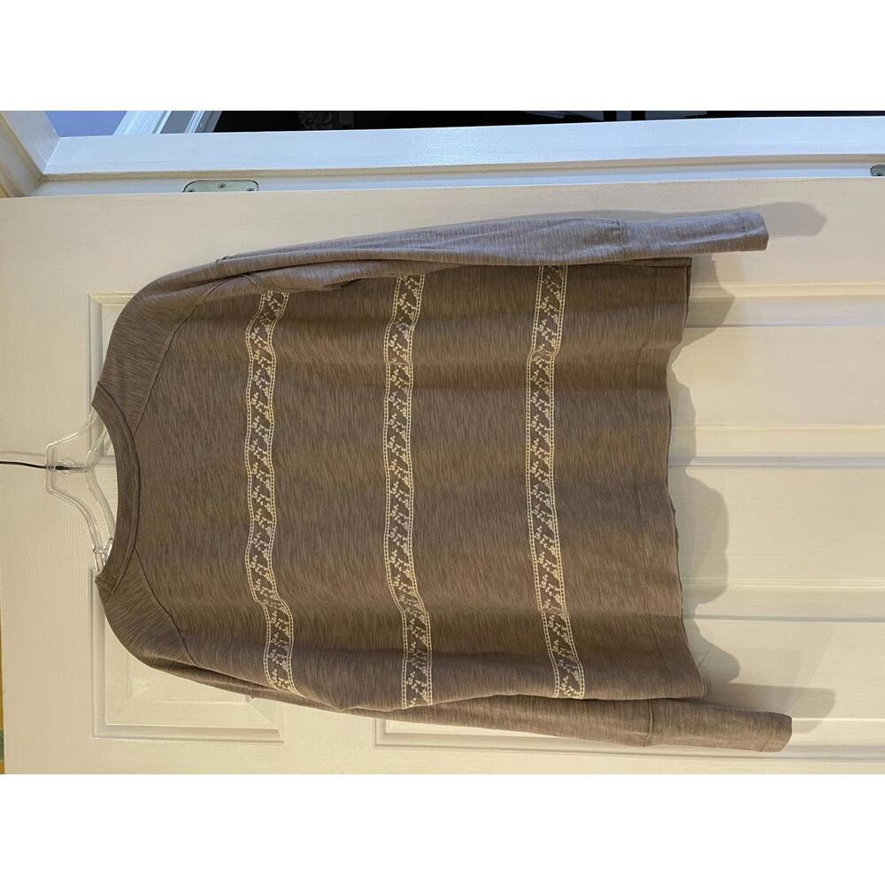 Long Sleeve Brown Women's Top with Patterned Stripes Contemporary Size SM - Picture 4 of 8